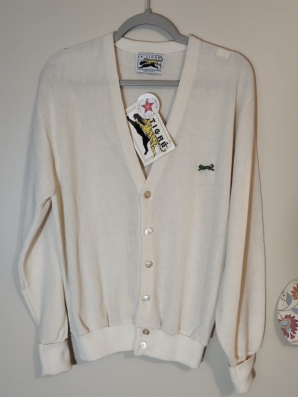 Le Tigre Men's Cream V-Neck Button Cardigan